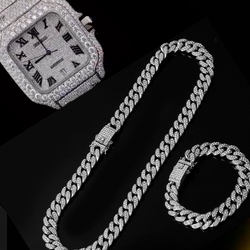 Cartier Iced Out Watch Set with 1 Chain, 1 bracelet – Luxury and Elegance Combined ✨💎